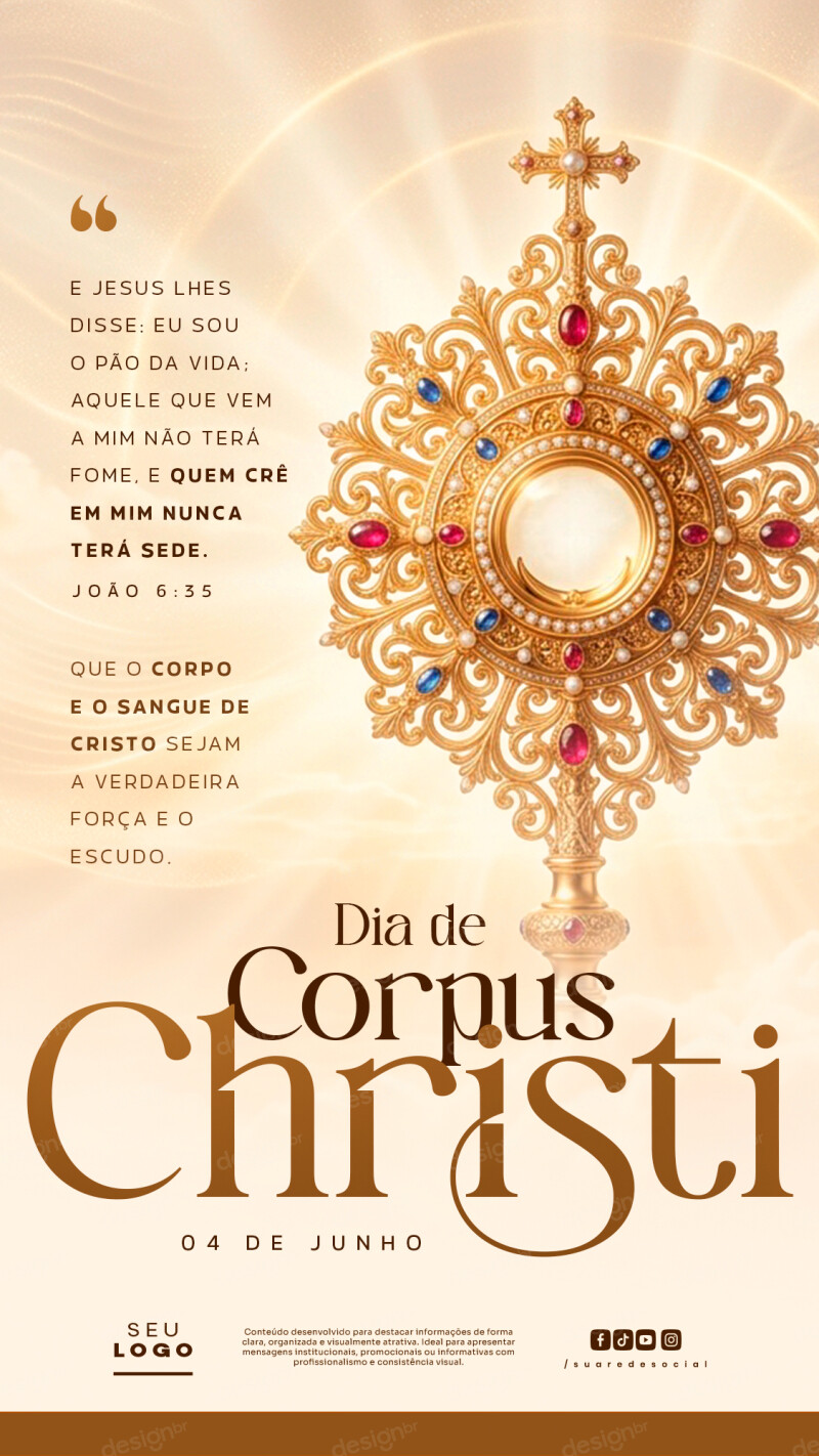 Dia de Corpus Christi 04 de Junho Story Social Media PSD Editável Dia de Corpus Christi 04 de Junho Story Social Media PSD Editável - Social Media - Corpus Christi; Eucaristia; Igreja Cató...