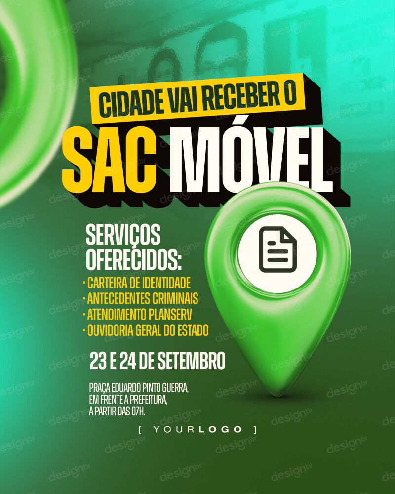 A Cidade vai receber o SAC MÓVEL Social Media PSD Editável A Cidade vai receber o SAC MÓVEL Social Media PSD Editável - Social Media - SAC Móvel; Atendimento Móvel; Serviços Público...