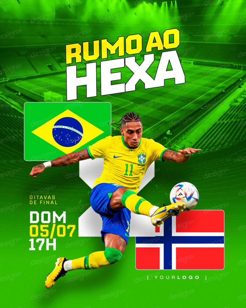 Jogo Brasil x Noruega Oitavas de Final Rumo ao Hexa Social Media PSD Editável Jogo Brasil x Noruega Oitavas de Final Rumo ao Hexa Social Media PSD Editável - Social Media - Copa Mundo; Brasil; Futebol...