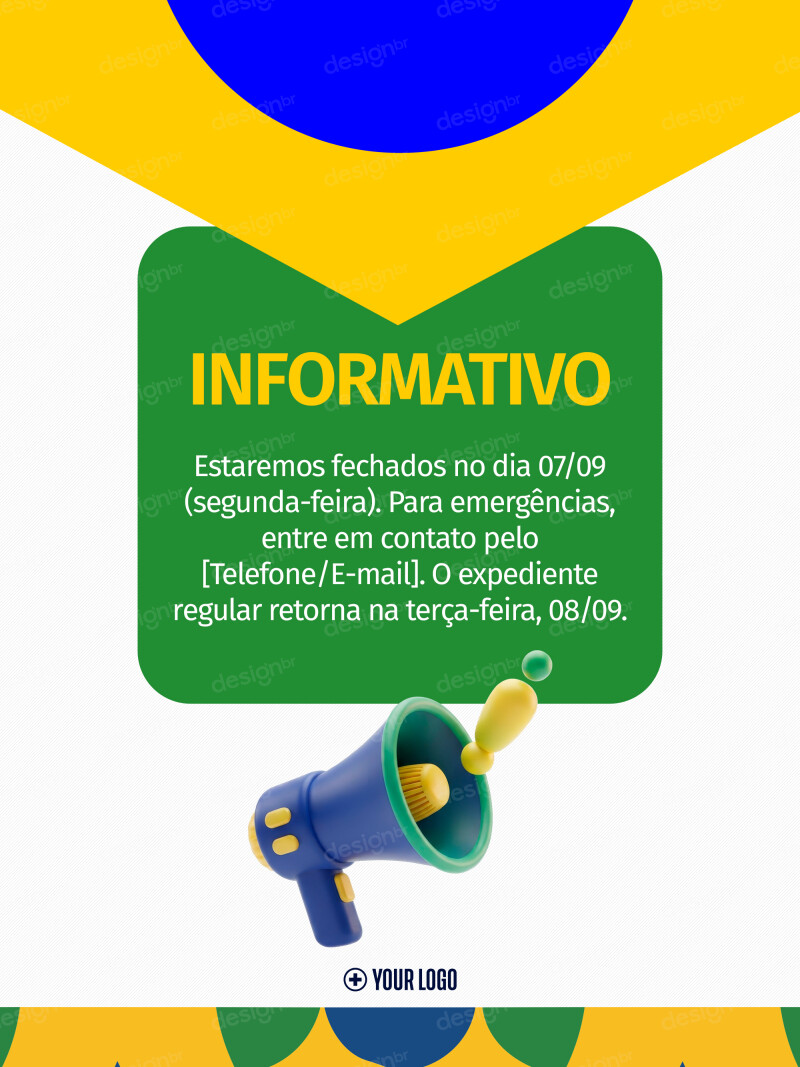 Informativo de Fechamento 7 de Setembro Social Media PSD Editável Informativo de Fechamento 7 de Setembro Social Media PSD Editável - Social Media - Comunicado; Aviso; Independencia Brasil...