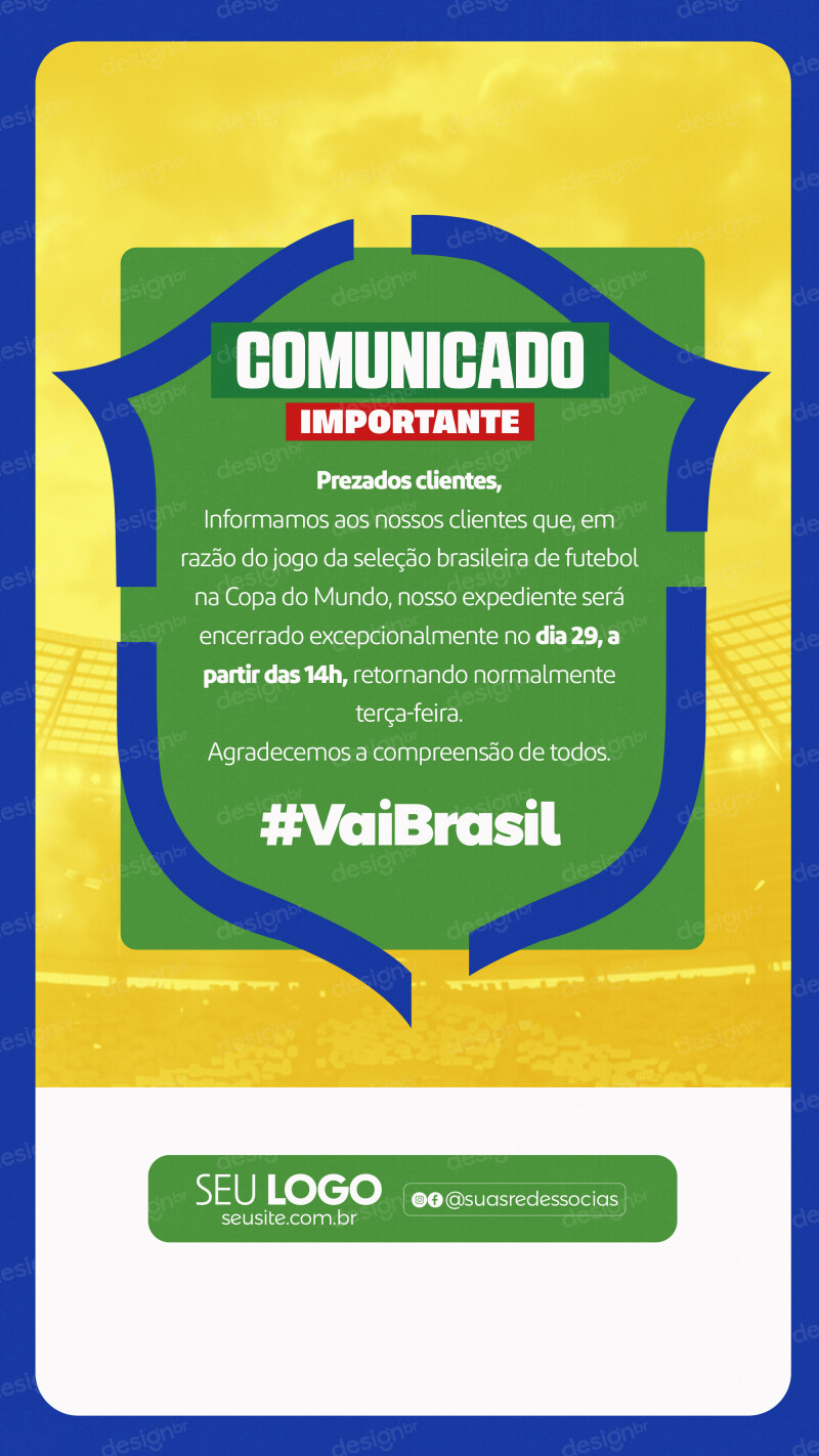 Comunicado Copa do Mundo brasil x Japão Story PSD Editável Comunicado Copa do Mundo brasil x Japão Story PSD Editável - Flyers - Copa Mundo; Brasil; Futebol; Seleção Brasileira...