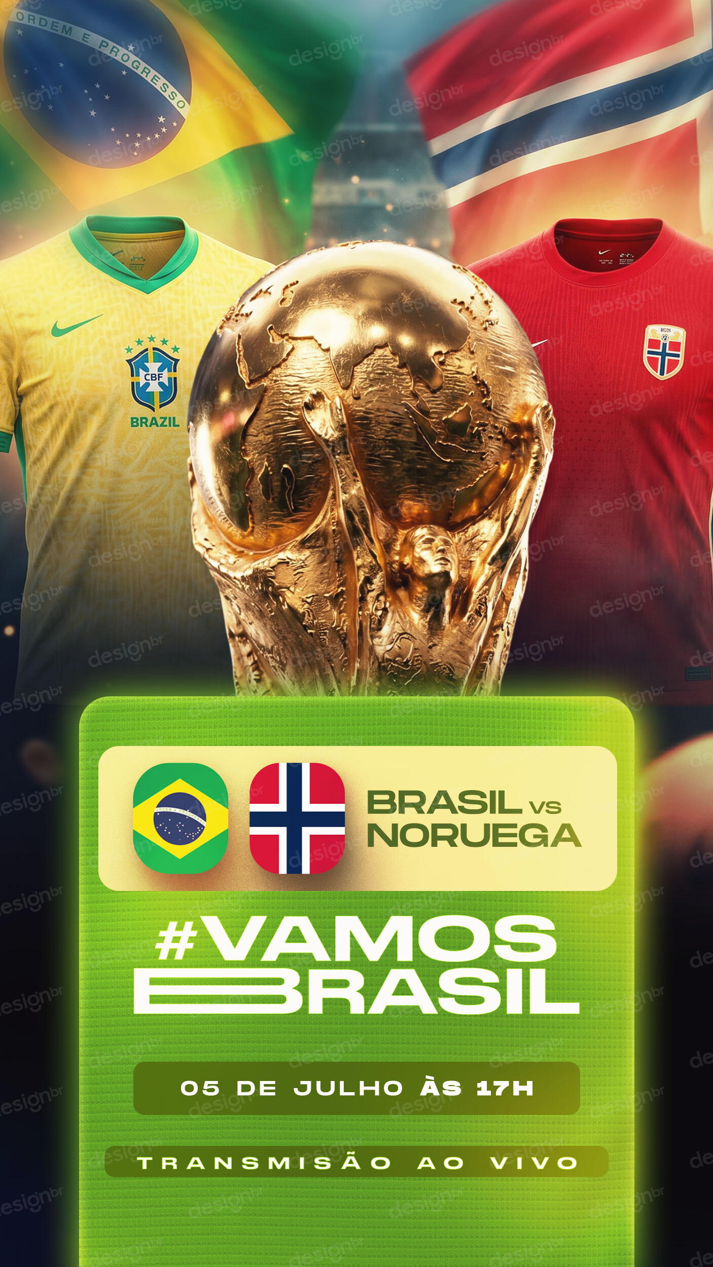 Flyer Brasil Rumo ao Hexa Brasil x Noruega Transmição Ao Vivo Story PSD Editável Flyer Brasil Rumo ao Hexa Brasil x Noruega Transmição Ao Vivo Story PSD Editável - Flyers - Copa Mundo; Brasil; Futebol; S...
