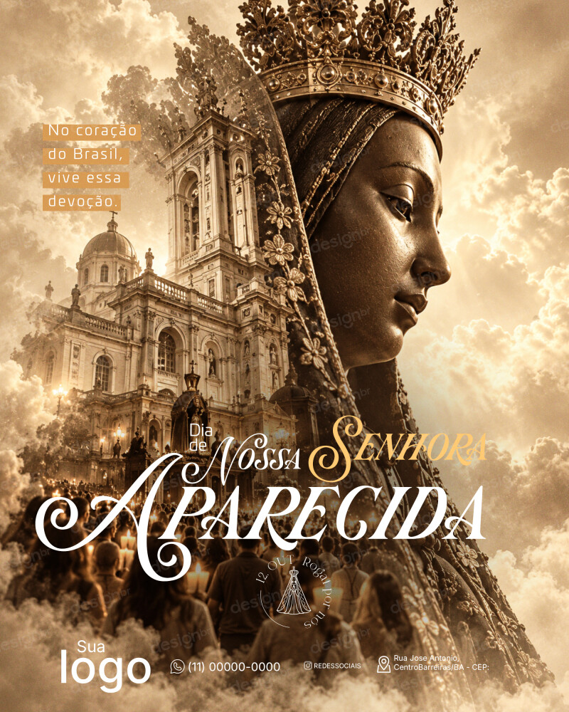 Dia de Nossa Senhora Aparecida 12 de Outubro Social Media PSD Editável Dia de Nossa Senhora Aparecida 12 de Outubro Social Media PSD Editável - Coleção - Nossa Senhora; Santa; Padroeira Brasil;...
