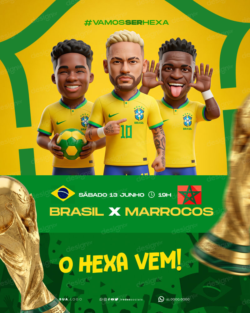 Brasil Marrocos Copa Mundo FIFA 26 Social Media PSD Editável Brasil Marrocos Copa Mundo FIFA 26 Social Media PSD Editável - Carrossel - Copa Mundo; Brasil; Marrocos; FIFA 26; Futebol;...