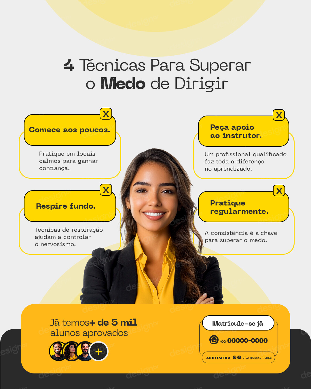 Post Auto Escola Como Dirigir sem Medo Social Media PSD Editável