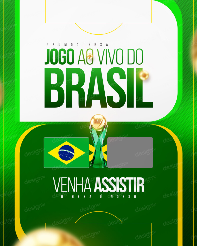 Brasil Copa do Mundo Jogo Ao Vivo Rumo ao Hexa PSD Editável Brasil Copa do Mundo Jogo Ao Vivo Rumo ao Hexa PSD Editável - Social Media - Copa Mundo; Brasil; Futebol; Seleção Brasilei...