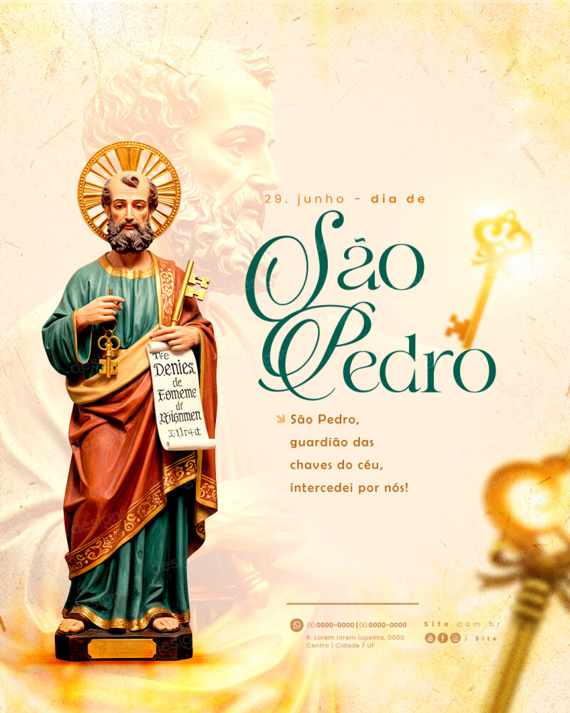Dia de São Pedro 29 de Junho Social Media PSD Editável Dia de São Pedro 29 de Junho Social Media PSD Editável - Social Media - São Pedro; Santo; Santo Católico; Católico; Cat...