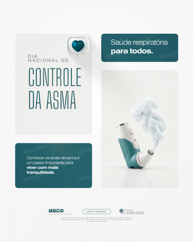 Dia Nacional Controle Asma 21 Junho Social Media PSD Editável Dia Nacional Controle Asma 21 Junho Social Media PSD Editável - Social Media - Controle Asma; Asma; Saúde; Respiração; Pul...
