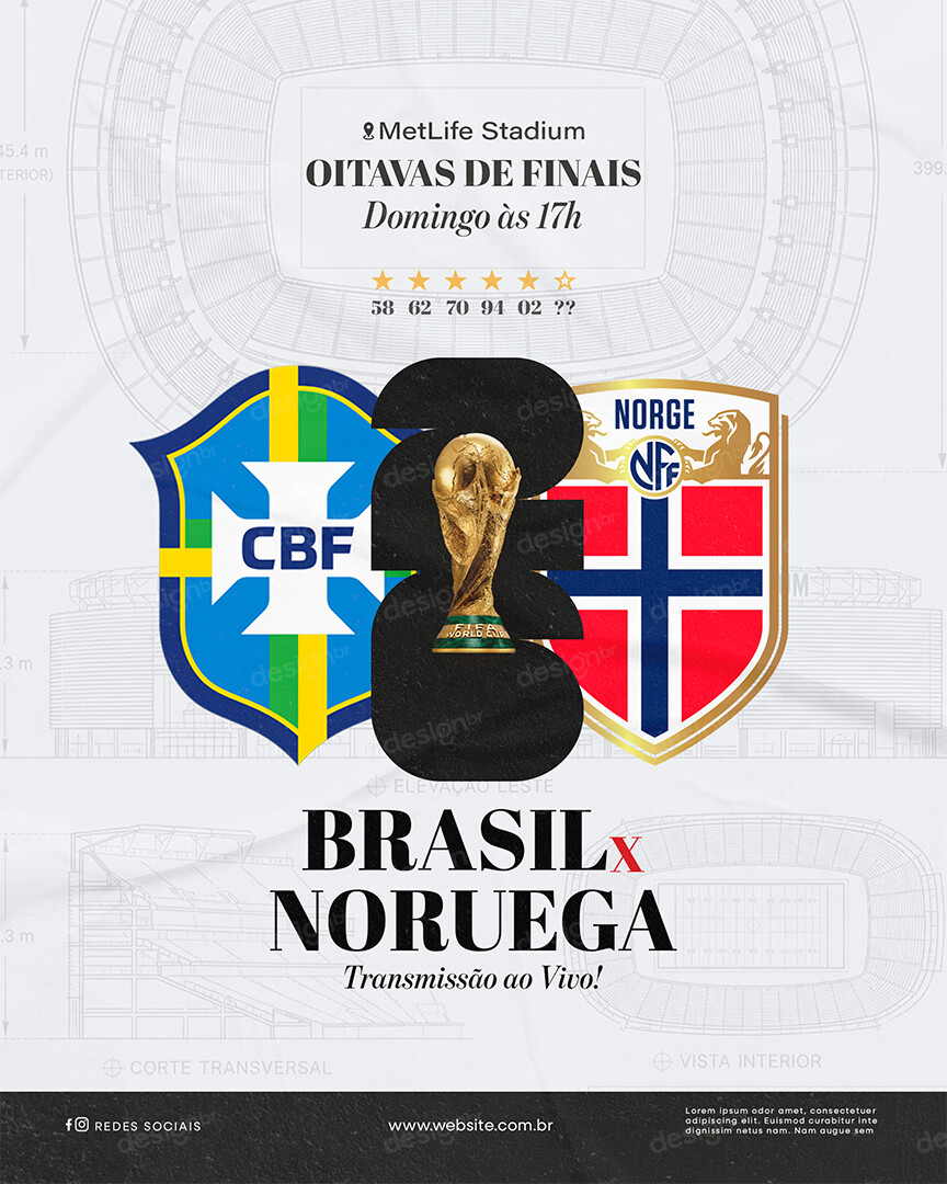 Flyer Copa do Mundo Brasil x Noruega PSD Editável Flyer Copa do Mundo Brasil x Noruega PSD Editável - Flyers - Copa Mundo; Brasil; Futebol; Seleção Brasileira...