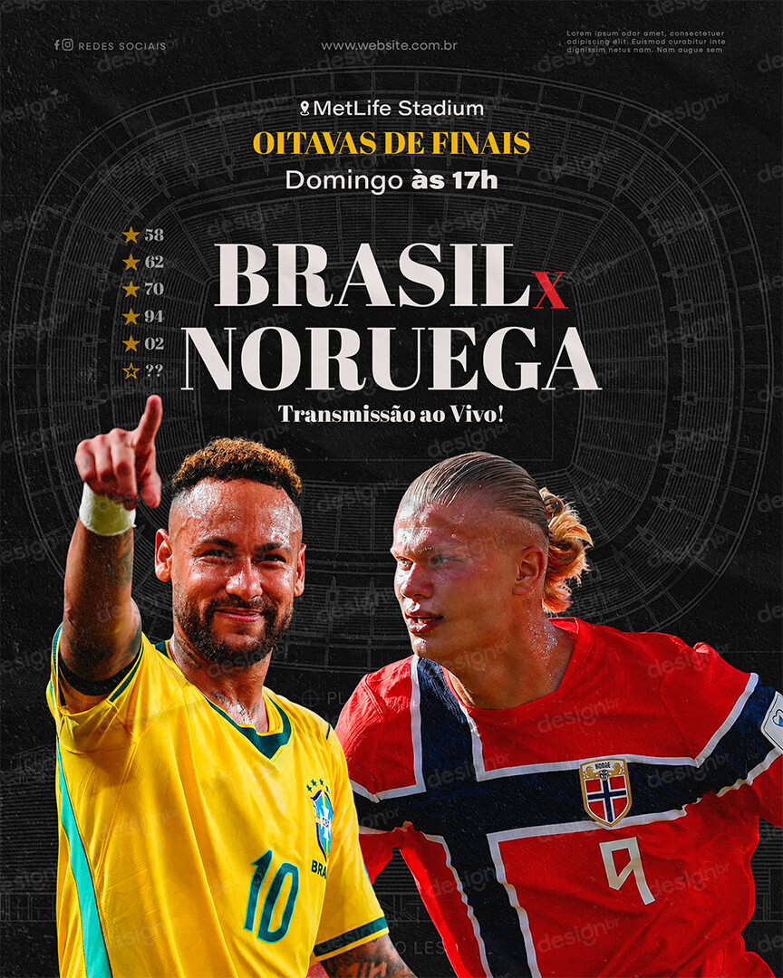 Copa do Mundo Brasil x Noruega PSD Editável Copa do Mundo Brasil x Noruega PSD Editável - Flyers - Copa Mundo; Brasil; Futebol; Seleção Brasileira...