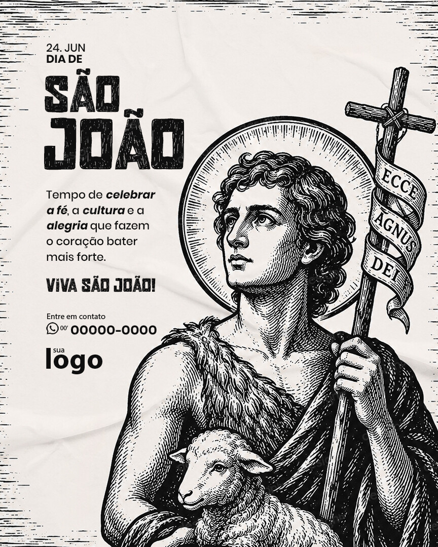 Dia de São João Batista 24 de Junho Social Media PSD Editável Dia de São João Batista 24 de Junho Social Media PSD Editável - Flyers - São João; Santo; Santo Católico; Católico; Cato...