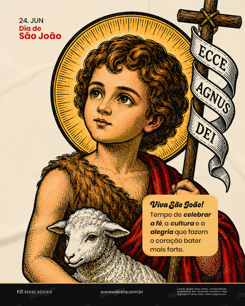 Dia de São João Batista 24 de Junho Social Media PSD Editável Dia de São João Batista 24 de Junho Social Media PSD Editável - Flyers - São João; Santo; Santo Católico; Católico; Cato...