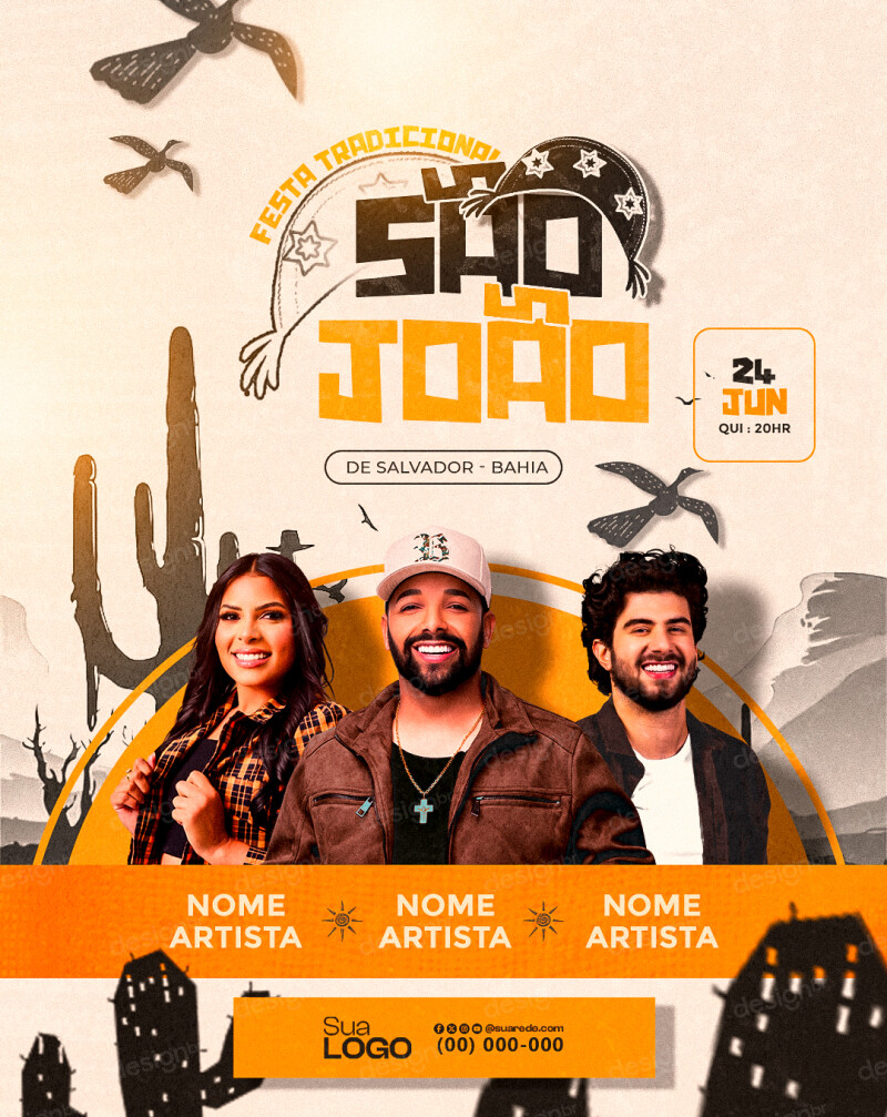 Festa de São João Flyer Social Media PSD Editável Festa de São João Flyer Social Media PSD Editável - Flyers - São João; Festa Junina; Flyer; Arraiá; Forró; Q...