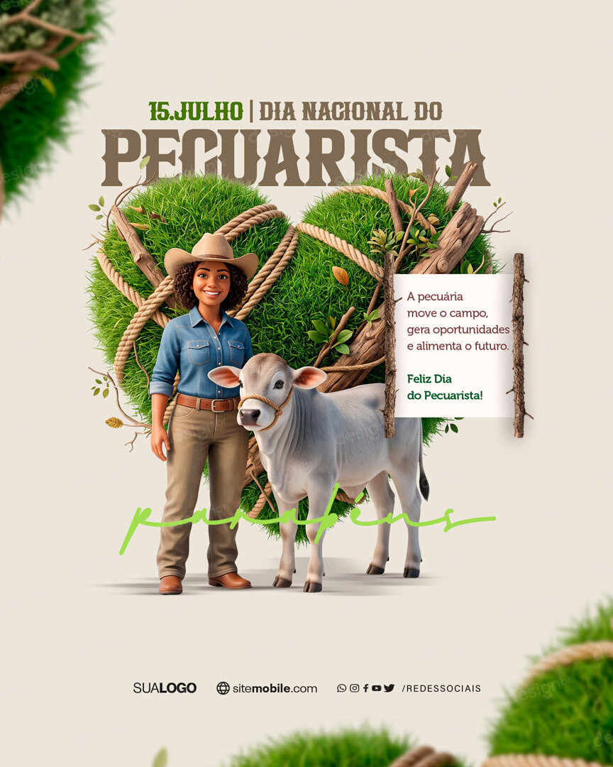 Feliz Dia Nacional do Pecuarista 15 de Julho Social Media PSD Editável Feliz Dia Nacional do Pecuarista 15 de Julho Social Media PSD Editável - Social Media - Dia Pecuarista; Pecuaria; Agropecu...