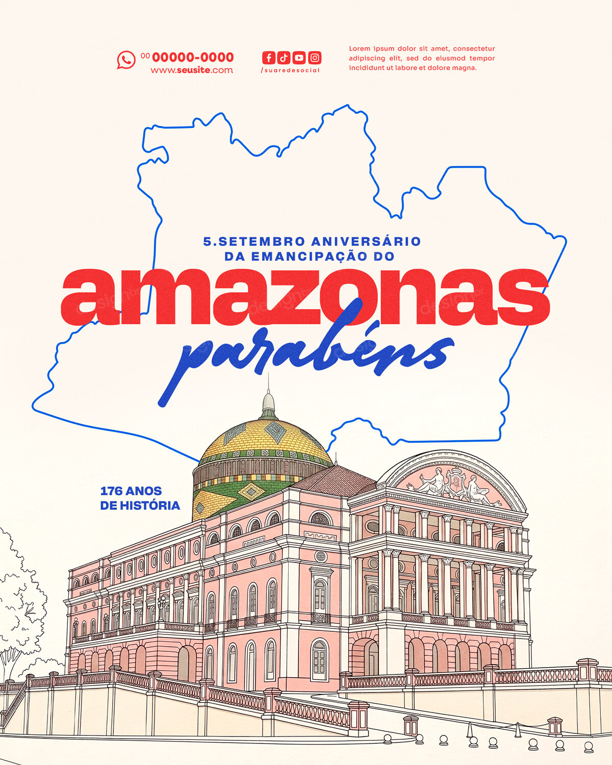 Aniversário de Emancipação do Estado Amazonas 176 Anos 05 de Setembro Social Media PSD Editável Aniversário de Emancipação do Estado Amazonas 176 Anos 05 de Setembro Social Media PSD Editável - Coleção - Aniversário Am...