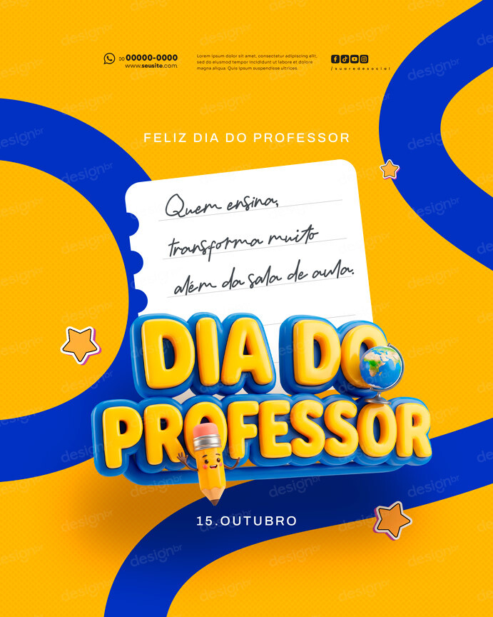 Feliz Dia do Professor 15 de Outubro Social Media PSD Editável Feliz Dia do Professor 15 de Outubro Social Media PSD Editável - Social Media - Dia Professor; Professores; Educação; Para...