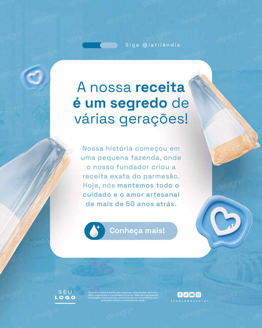 Nossa Receita Laticínio Social Media PSD Editável Nossa Receita Laticínio Social Media PSD Editável - Coleção - Laticínios; Leite; Delícias Lácteas; Produtos L...