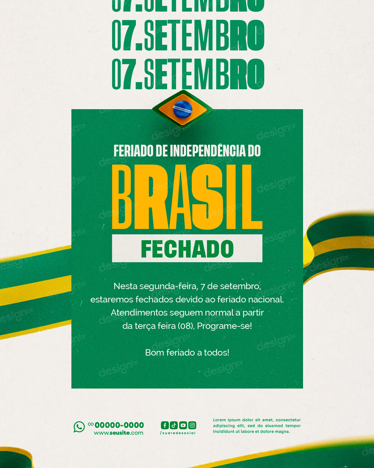 Comunicado Aviso Horário de Funcionamento Dia da Independência do Brasil 07 de Setembro PSD Editável Comunicado Aviso Horário de Funcionamento Dia da Independência do Brasil 07 de Setembro PSD Editável - Coleção - Comunicad...