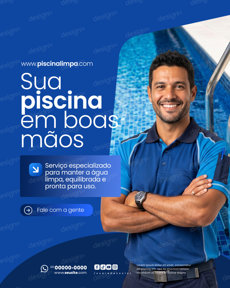 Limpeza de Piscina Social Media PSD Editável Limpeza de Piscina Social Media PSD Editável - Coleção - Limpeza Piscina; Piscina; Piscinas; Limpeza Pis...